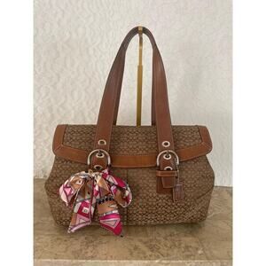 Coach SOHO Signature C Canvas Leather brown Shoulder bag HandBag F12312